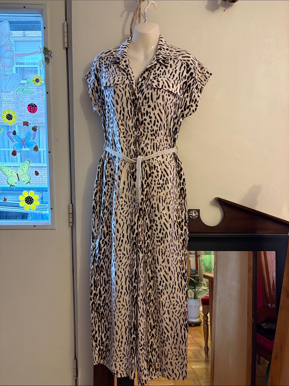 Joie Cream Maxi Shirt Dress with Black Spot Print